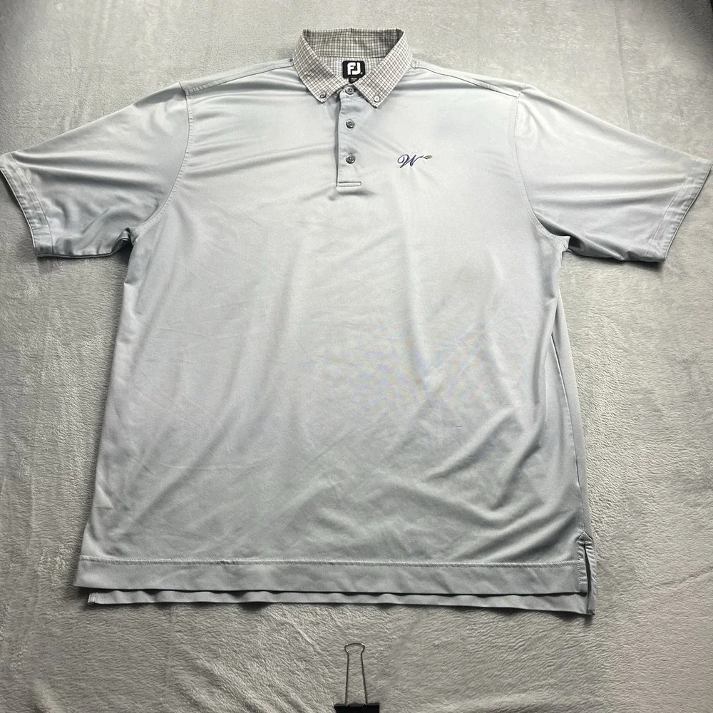 Footjoy Polo Shirt Men XL Gray Short Sleeve Golf All Over Print Collar Geometric